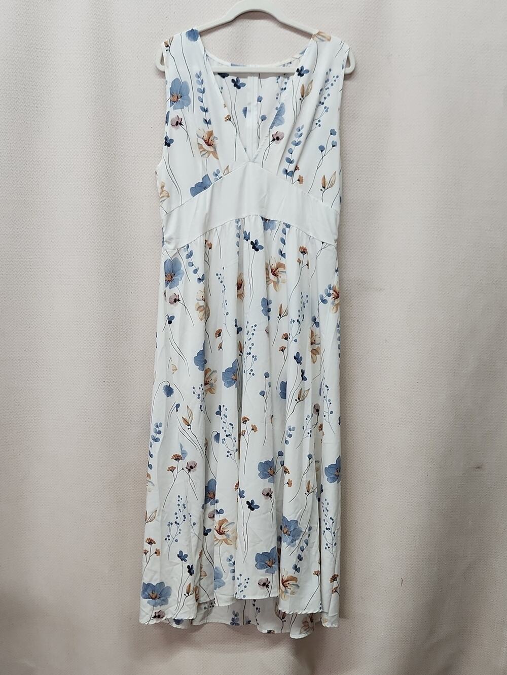 Women's Blue Floral V-Neck Summer Dress
